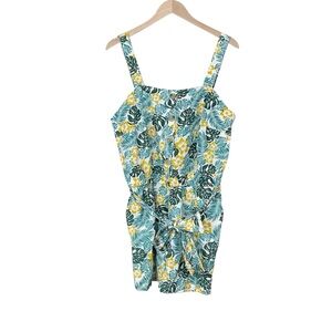 Ann Taylor Loft Beach Floral Linen Romper Tie Waist Size Large
